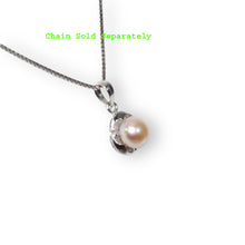 Load image into Gallery viewer, Pink Pearl Three Leaf Pendant – 14k White Gold Circle Design