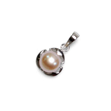 Load image into Gallery viewer, Pink Pearl Three Leaf Pendant – 14k White Gold Circle Design
