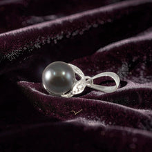 Load image into Gallery viewer, Black Pearl &amp; Diamond Pendant – 14k White Gold Twin-Leaf Bale