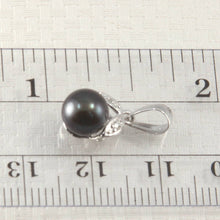 Load image into Gallery viewer, Black Pearl &amp; Diamond Pendant – 14k White Gold Twin-Leaf Bale