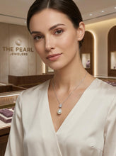 Load image into Gallery viewer, White Pearl Plumeria Pendant – 14k White Gold Raindrop Design