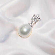 Load image into Gallery viewer, White Pearl Plumeria Pendant – 14k White Gold Raindrop Design