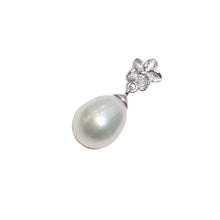 Load image into Gallery viewer, White Pearl Plumeria Pendant – 14k White Gold Raindrop Design