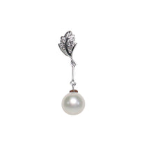 Load image into Gallery viewer, White Pearl Leaf Bail Pendant – 14k White Gold with Diamonds