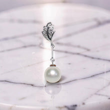 Load image into Gallery viewer, White Pearl Leaf Bail Pendant – 14k White Gold with Diamonds