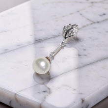 Load image into Gallery viewer, White Pearl Leaf Bail Pendant – 14k White Gold with Diamonds