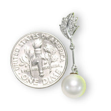 Load image into Gallery viewer, White Pearl Leaf Bail Pendant – 14k White Gold with Diamonds