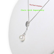 Load image into Gallery viewer, White Pearl Leaf Bail Pendant – 14k White Gold with Diamonds