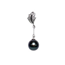 Load image into Gallery viewer, Black Pearl Leaf Bail Pendant – 14k White Gold with Diamonds