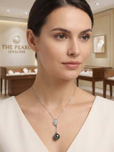 Load image into Gallery viewer, Black Pearl Leaf Bail Pendant – 14k White Gold with Diamonds