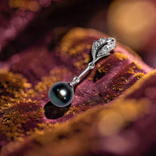Load image into Gallery viewer, Black Pearl Leaf Bail Pendant – 14k White Gold with Diamonds
