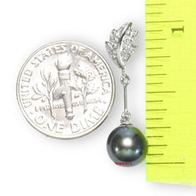Load image into Gallery viewer, Black Pearl Leaf Bail Pendant – 14k White Gold with Diamonds