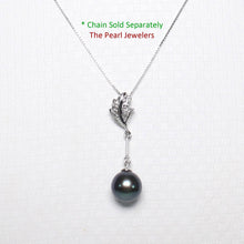Load image into Gallery viewer, Black Pearl Leaf Bail Pendant – 14k White Gold with Diamonds