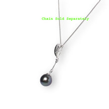 Load image into Gallery viewer, Black Pearl Leaf Bail Pendant – 14k White Gold with Diamonds