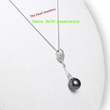 Load image into Gallery viewer, Black Pearl Leaf Bail Pendant – 14k White Gold with Diamonds
