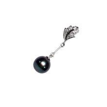 Load image into Gallery viewer, Black Pearl Leaf Bail Pendant – 14k White Gold with Diamonds