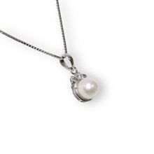 Load image into Gallery viewer, White Pearl Pendant – 14k White Gold Scroll Bail