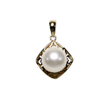 Load image into Gallery viewer, Greek Key White Pearl Pendant – 14k Yellow Gold