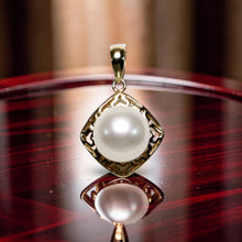Load image into Gallery viewer, Greek Key White Pearl Pendant – 14k Yellow Gold