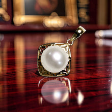 Load image into Gallery viewer, Greek Key White Pearl Pendant – 14k Yellow Gold