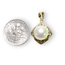 Load image into Gallery viewer, Greek Key White Pearl Pendant – 14k Yellow Gold