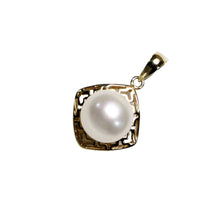 Load image into Gallery viewer, Greek Key White Pearl Pendant – 14k Yellow Gold