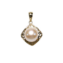 Load image into Gallery viewer, Greek Key Pink Pearl Pendant – 14k Yellow Gold