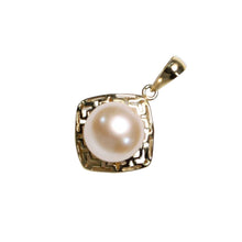Load image into Gallery viewer, Greek Key Pink Pearl Pendant – 14k Yellow Gold