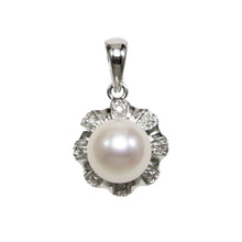 Load image into Gallery viewer, White Cultured Pearl Pendant – 14k White Gold with Diamond Halo