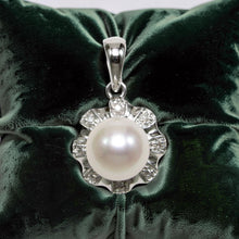 Load image into Gallery viewer, White Cultured Pearl Pendant – 14k White Gold with Diamond Halo