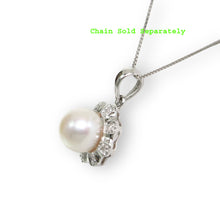 Load image into Gallery viewer, White Cultured Pearl Pendant – 14k White Gold with Diamond Halo