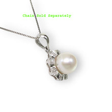 Load image into Gallery viewer, White Cultured Pearl Pendant – 14k White Gold with Diamond Halo