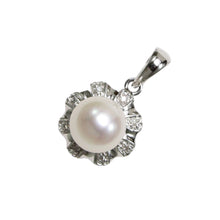 Load image into Gallery viewer, White Cultured Pearl Pendant – 14k White Gold with Diamond Halo