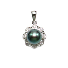 Load image into Gallery viewer, Black Cultured Pearl Pendant – 14k White Gold with Diamond Halo