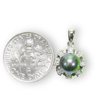 Load image into Gallery viewer, Black Cultured Pearl Pendant – 14k White Gold with Diamond Halo