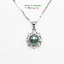 Load image into Gallery viewer, Black Cultured Pearl Pendant – 14k White Gold with Diamond Halo