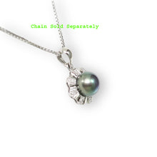Load image into Gallery viewer, Black Cultured Pearl Pendant – 14k White Gold with Diamond Halo