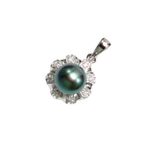 Load image into Gallery viewer, Black Cultured Pearl Pendant – 14k White Gold with Diamond Halo