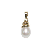Load image into Gallery viewer, White Cultured Pearl Pendant – 14k Yellow Gold Cone Bail