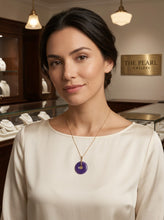 Load image into Gallery viewer, 14K Yellow Gold Good Luck “Fu” Lavender Jade Pendant Necklace