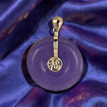 Load image into Gallery viewer, 14K Yellow Gold Good Luck “Fu” Lavender Jade Pendant Necklace