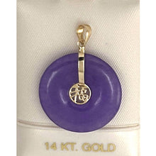 Load image into Gallery viewer, 14K Yellow Gold Good Luck “Fu” Lavender Jade Pendant Necklace