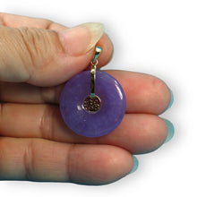 Load image into Gallery viewer, 14K Yellow Gold Good Luck “Fu” Lavender Jade Pendant Necklace