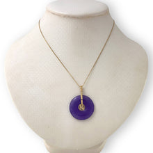 Load image into Gallery viewer, 14K Yellow Gold Good Luck “Fu” Lavender Jade Pendant Necklace