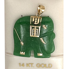 Load image into Gallery viewer, 2100033-14kt-Solid-Yellow-Gold-Hand-Carved-Elephant-Green-Jade-Pendant-Necklace