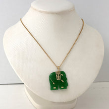 Load image into Gallery viewer, 2100033-14kt-Solid-Yellow-Gold-Hand-Carved-Elephant-Green-Jade-Pendant-Necklace