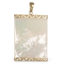 Load image into Gallery viewer, Greek Key 14kt Yellow Gold 30 mm Mother of Pearl Board Pendant