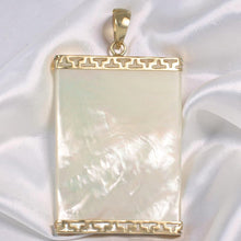 Load image into Gallery viewer, Greek Key 14kt Yellow Gold 30 mm Mother of Pearl Board Pendant