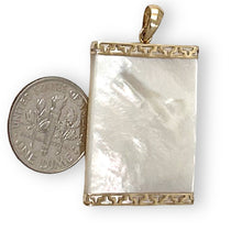 Load image into Gallery viewer, Greek Key 14kt Yellow Gold 30 mm Mother of Pearl Board Pendant