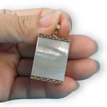 Load image into Gallery viewer, Greek Key 14kt Yellow Gold 30 mm Mother of Pearl Board Pendant